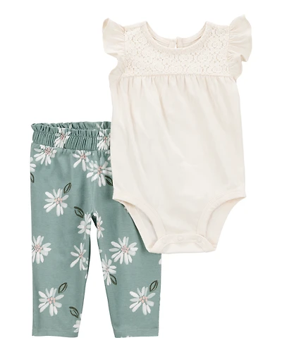 Baby Girl 2-Piece Floral Short-Sleeve Bodysuit Pant Set