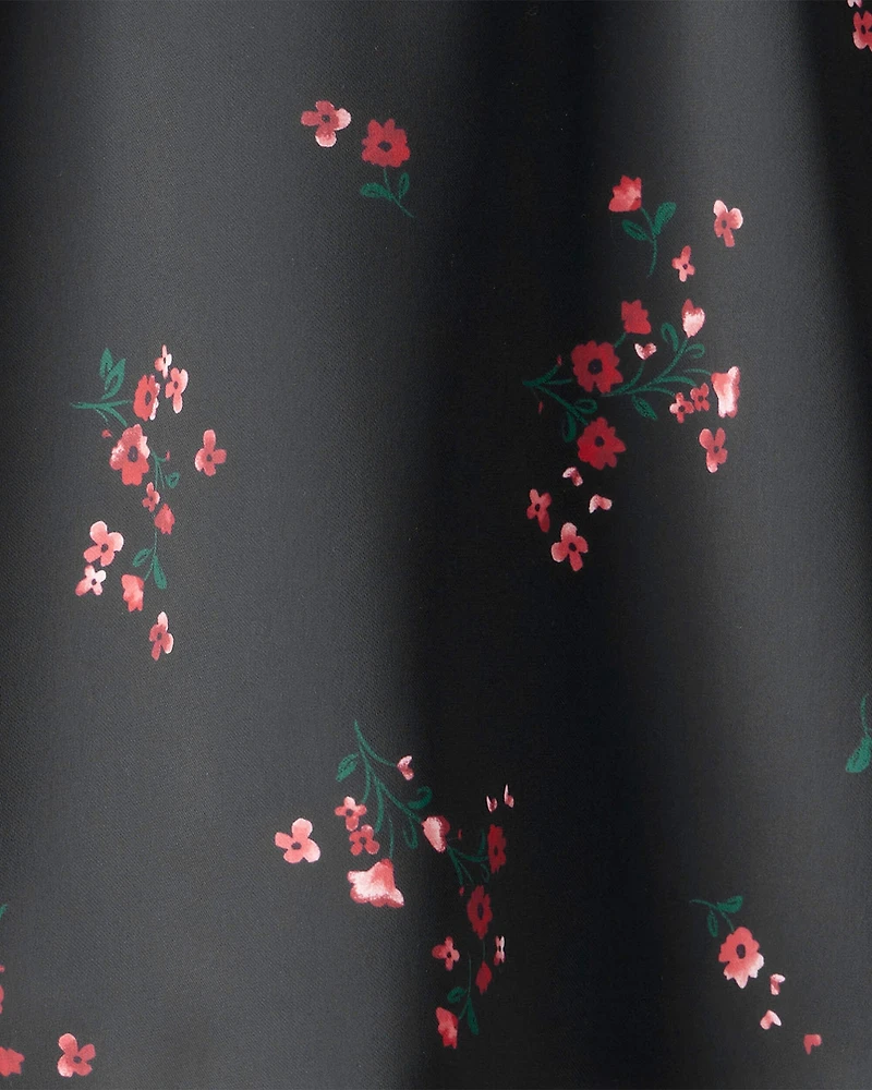 Girls Floral Print Woven Skirt - Black