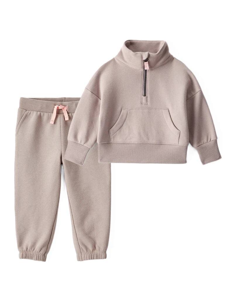 Toddler Girl 2-Piece Daydream Fleece Quarter-Zip Sweatshirt & Joggers Set - Brown