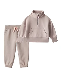 Toddler Girl 2-Piece Daydream Fleece Quarter-Zip Sweatshirt & Joggers Set - Brown