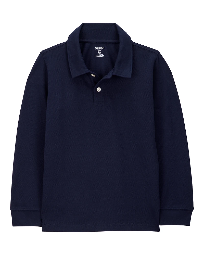 Kid Pique Long-Sleeve Polo Shirt - Navy