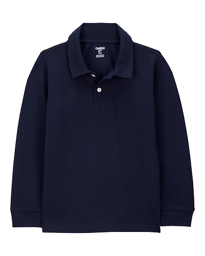 Kid Pique Long-Sleeve Polo Shirt - Navy