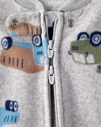 Baby Boy Construction Truck Print Loose Fit Long-Sleeve Sleep & Play Pajamas - Grey