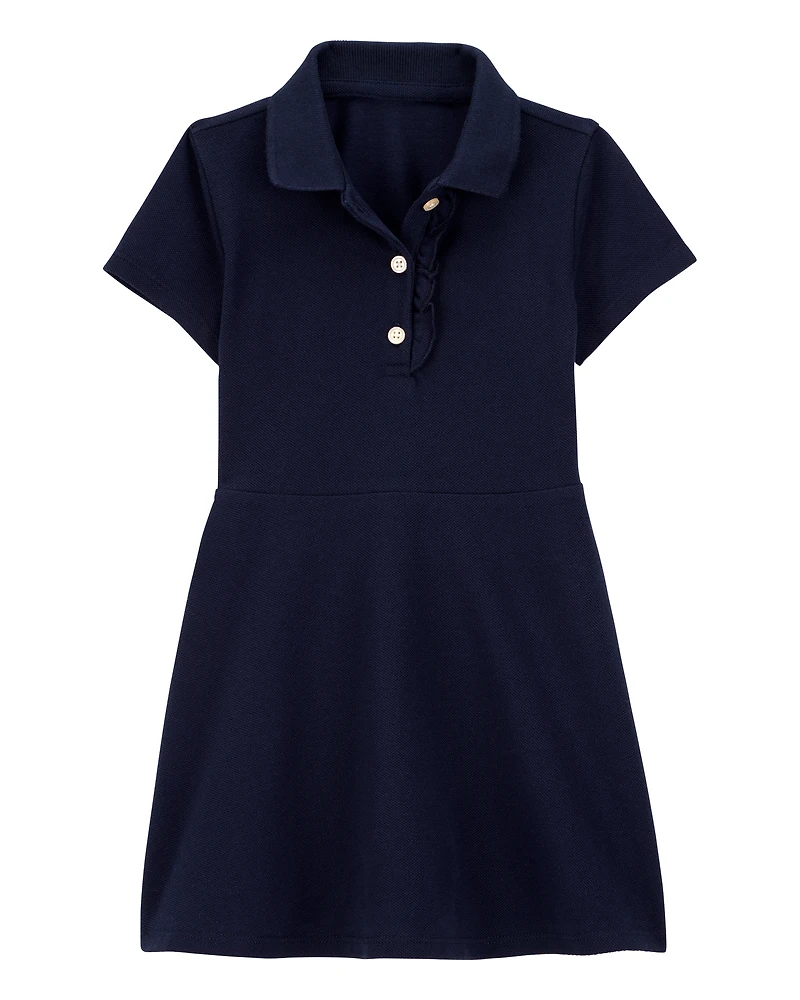 Toddler Pique Short-Sleeve Uniform Dress - Navy