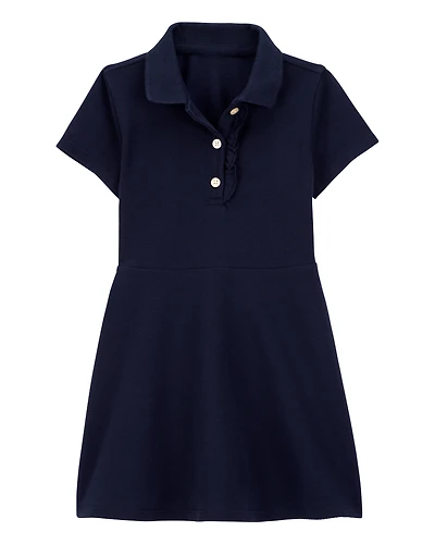 Toddler Pique Short-Sleeve Uniform Dress - Navy