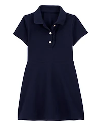 Toddler Pique Short-Sleeve Uniform Dress - Navy