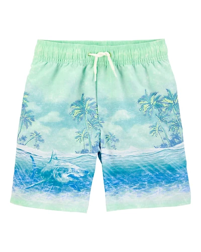 Boys Shark Print  Swim Trunks