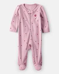 Baby Girl Strawberry Print 100% Cotton Sleep & Play - Pink