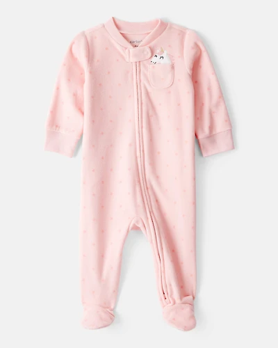 Baby Girl Unicorn Print Loose Fit Long-Sleeve Sleep & Play Pajamas - Pink