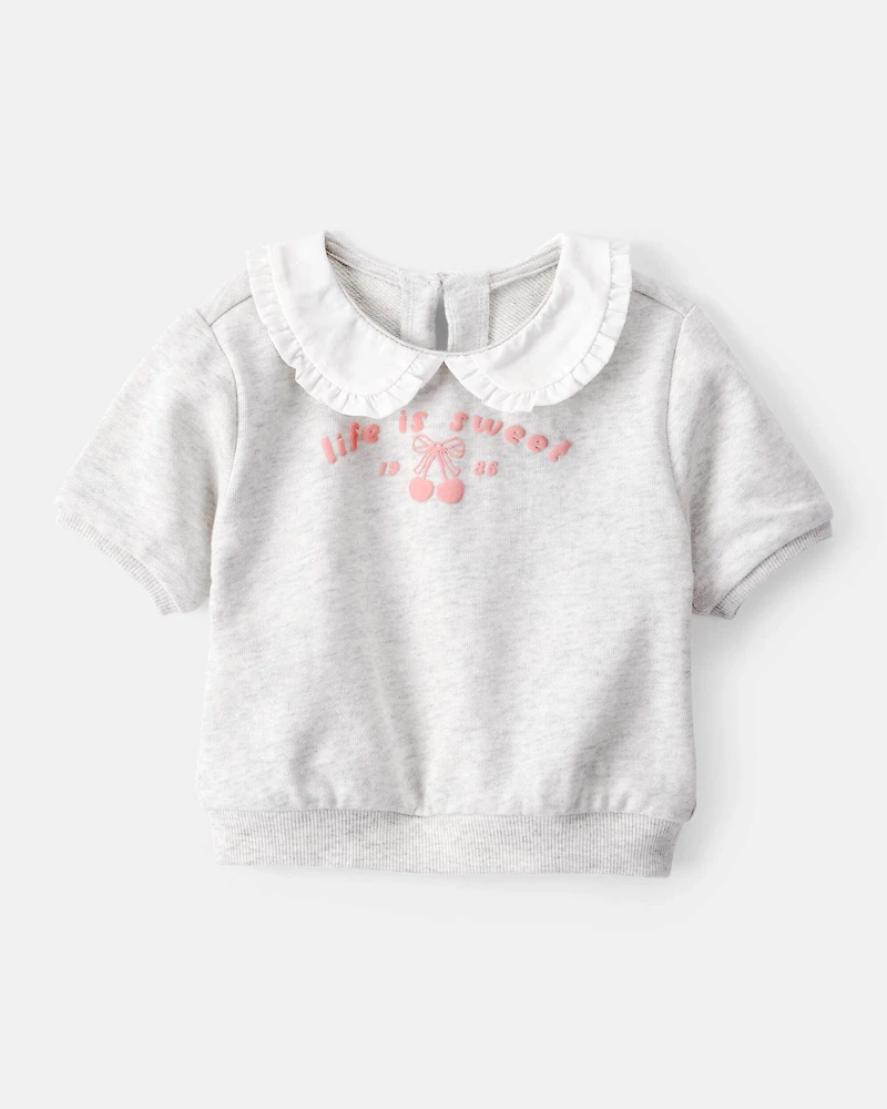 Baby Girl Cherry French Terry Short-Sleeve Graphic Tee - Grey