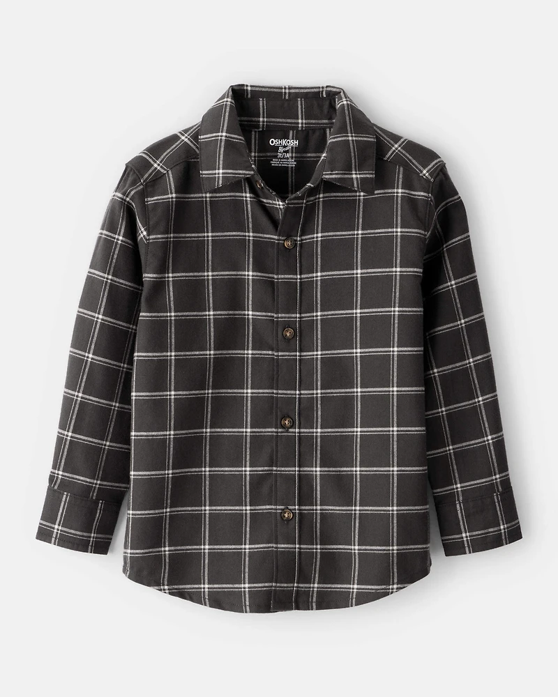 Toddler Boy Plaid Cotton Long-Sleeve Button-Down Shirt - Black