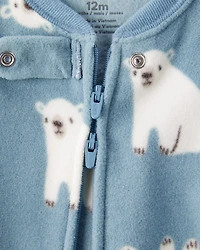 Baby Boy Polar Bear Print Loose Fit Long-Sleeve 2-Way Zip 1-Piece Pajamas - Blue