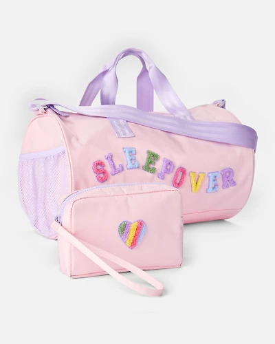 Girls Rainbow Heart Sleepover Bags Set - Pink