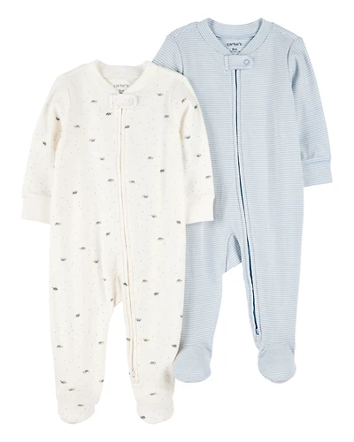 Baby 2-Pack 2-Way Zip Cotton Sleep & Play Pajamas - Blue/White