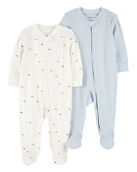 Baby 2-Pack 2-Way Zip Cotton Sleep & Play Pajamas - Blue/White