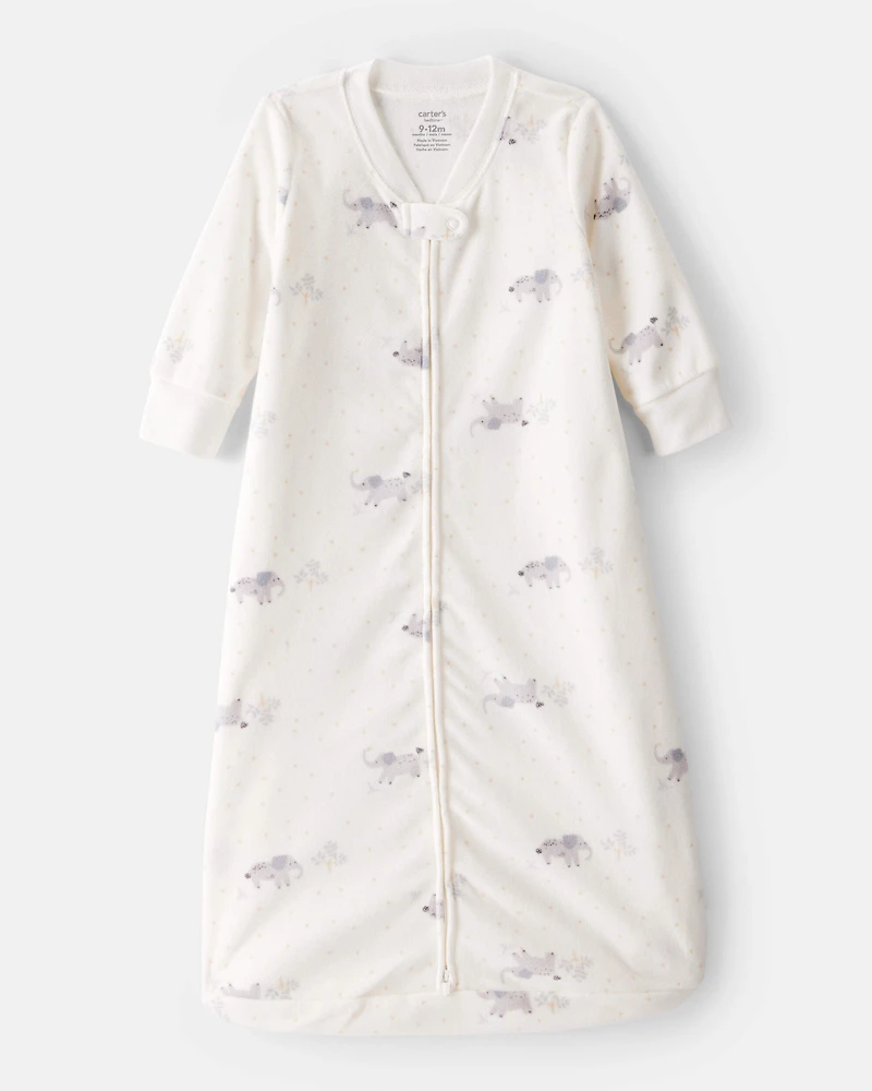 Baby Elephant Print Long-Sleeve Wearable Blanket - White