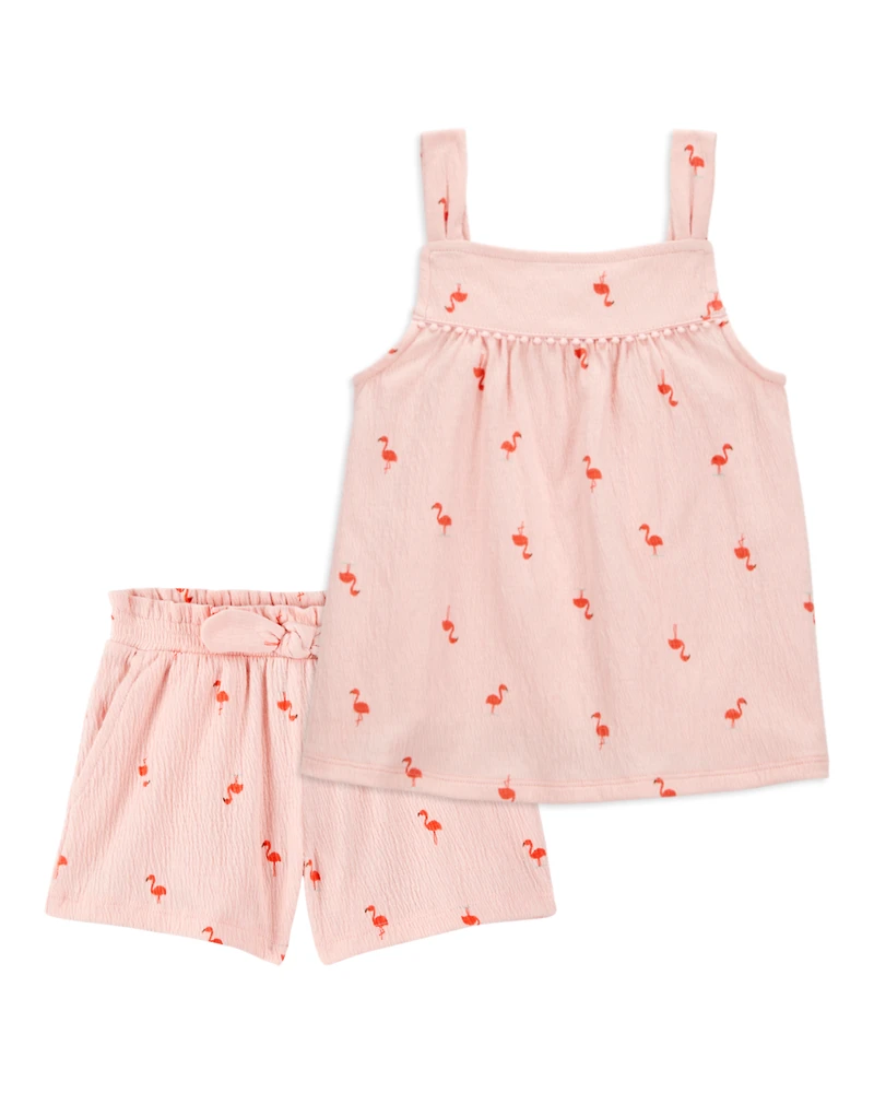 Baby 2-Piece Flamingo Pom Pom Tank & Play Shorts Set - Pink