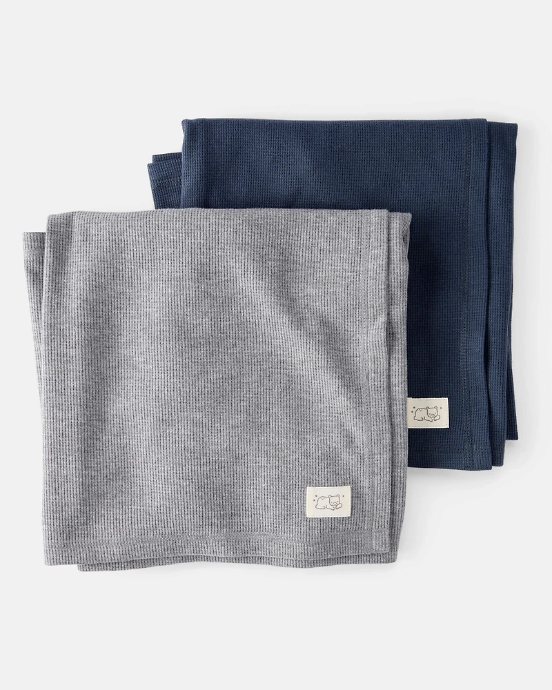Baby 2-Pack Waffle Knit Blankets - Grey/Navy