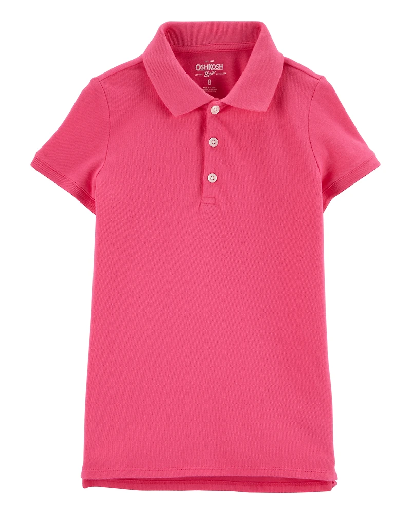Girls Stretch Pique Uniform Polo - Pink