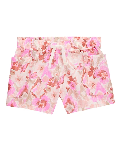 Toddler Floral Print Drawstring Shorts - Pink