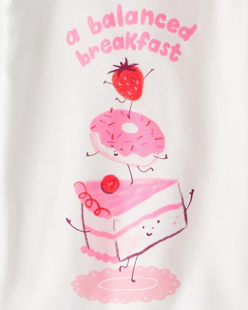 Toddler Girl Desserts 100% Cotton Snug Fit 4-Piece Pajamas - Pink/White