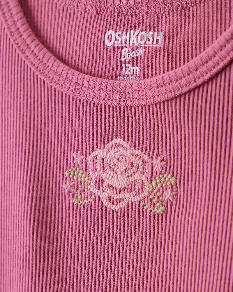 Toddler Girl Flower Cotton Short-Sleeve Top - Pink