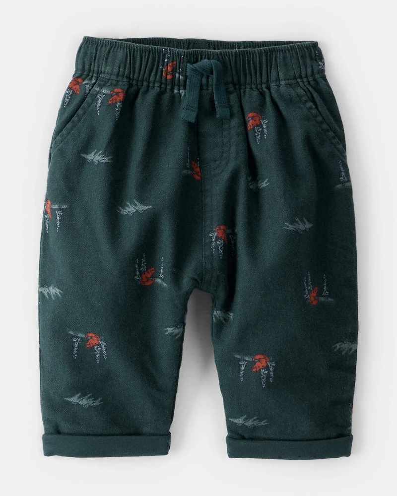 Baby Boy Woodland Fox Print Drawstring Pants - Green