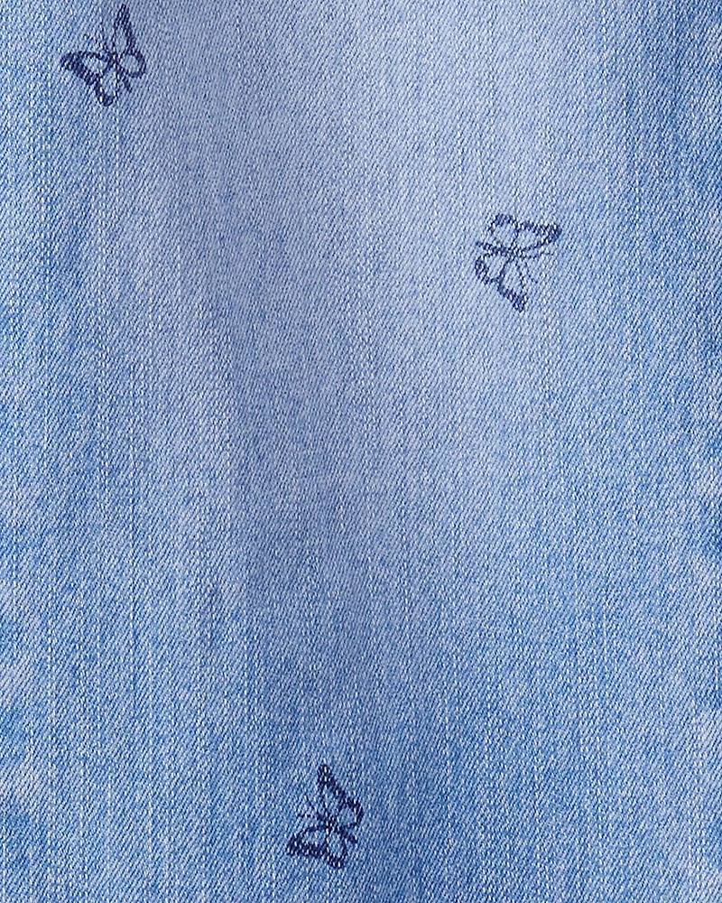 Girls Butterfly Print Denim Pull-On Jeans - Blue