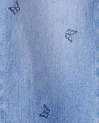Girls Butterfly Print Denim Pull-On Jeans - Blue