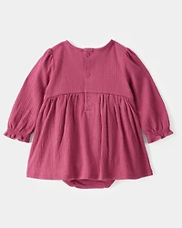 Baby Embroidered Floral Bodysuit Dress - Pink