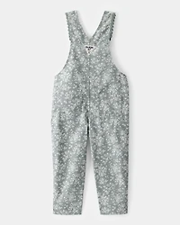 Toddler Lightweight Floral Print Canvas Overalls - Green