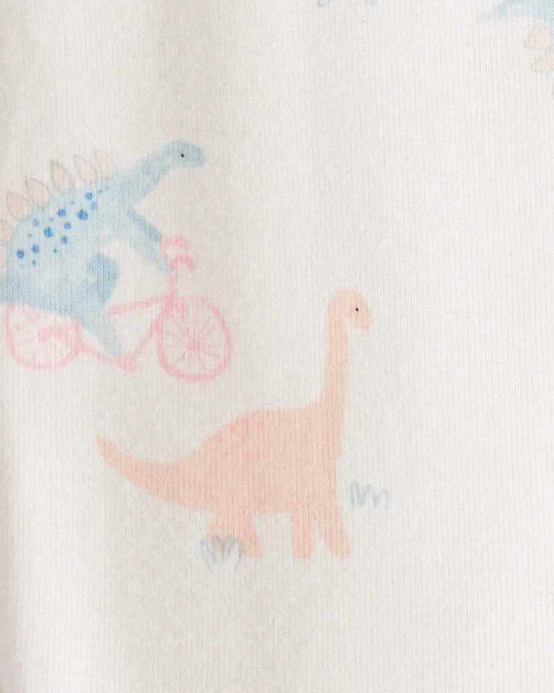 Baby Girl Dinosaur Print 100% Cotton Long-Sleeve 2-Way Zip 1-Piece Pajamas - White