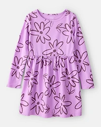 Girls Floral Long-Sleeve Dress - Purple