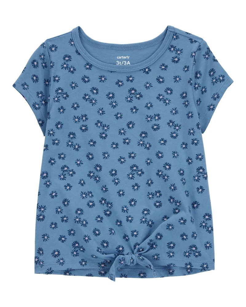 Toddler Floral Tie-Front Short-Sleeve Tee - Blue