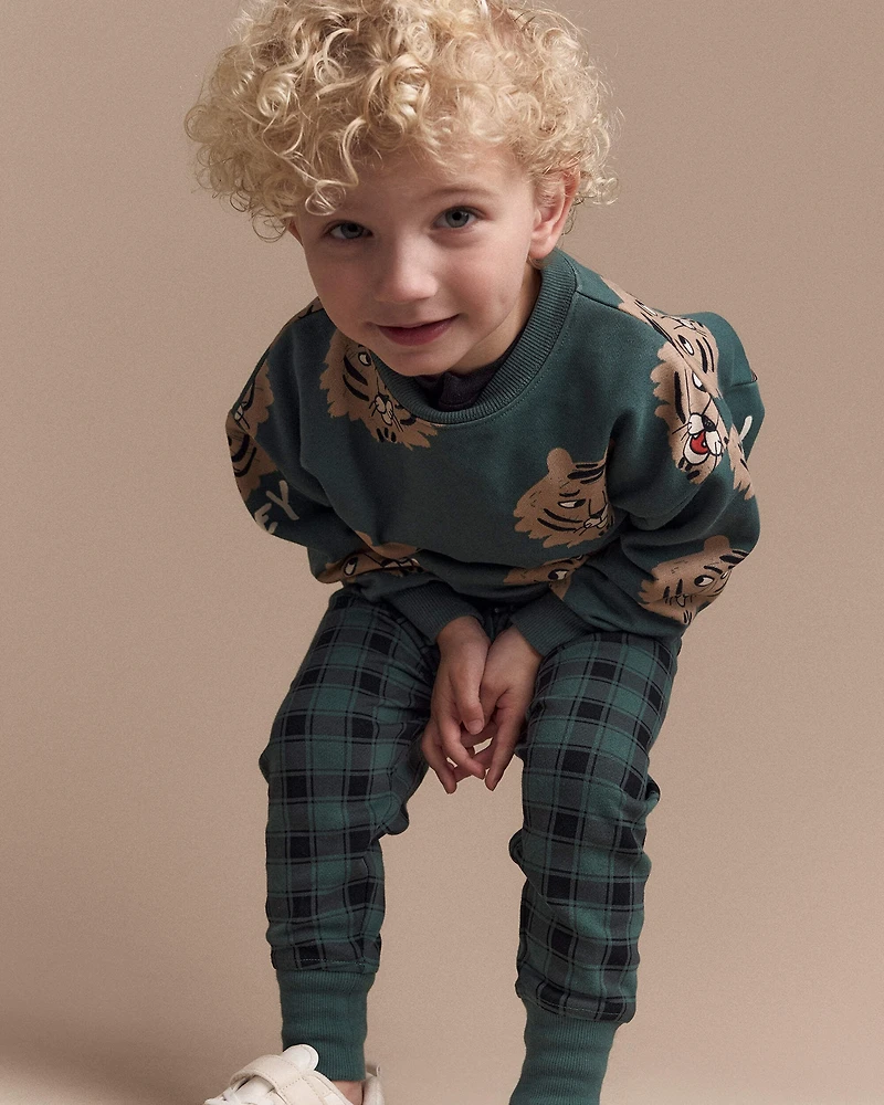 Toddler 'Hey' Tiger Dolman-Sleeve Sweatshirt - Green