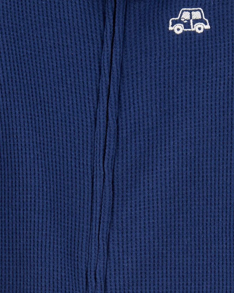 Toddler Boy Car Waffle Knit Footie 1-Piece Pajamas - Navy