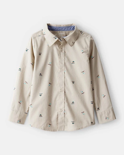 Boys Snowboarding Button-Down Shirt - Khaki