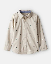 Boys Snowboarding Button-Down Shirt - Khaki