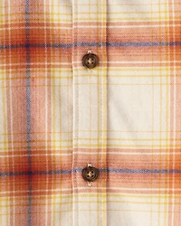 Toddler Boy Plaid Cotton Long-Sleeve Hooded Button-Down Shirt - Orange