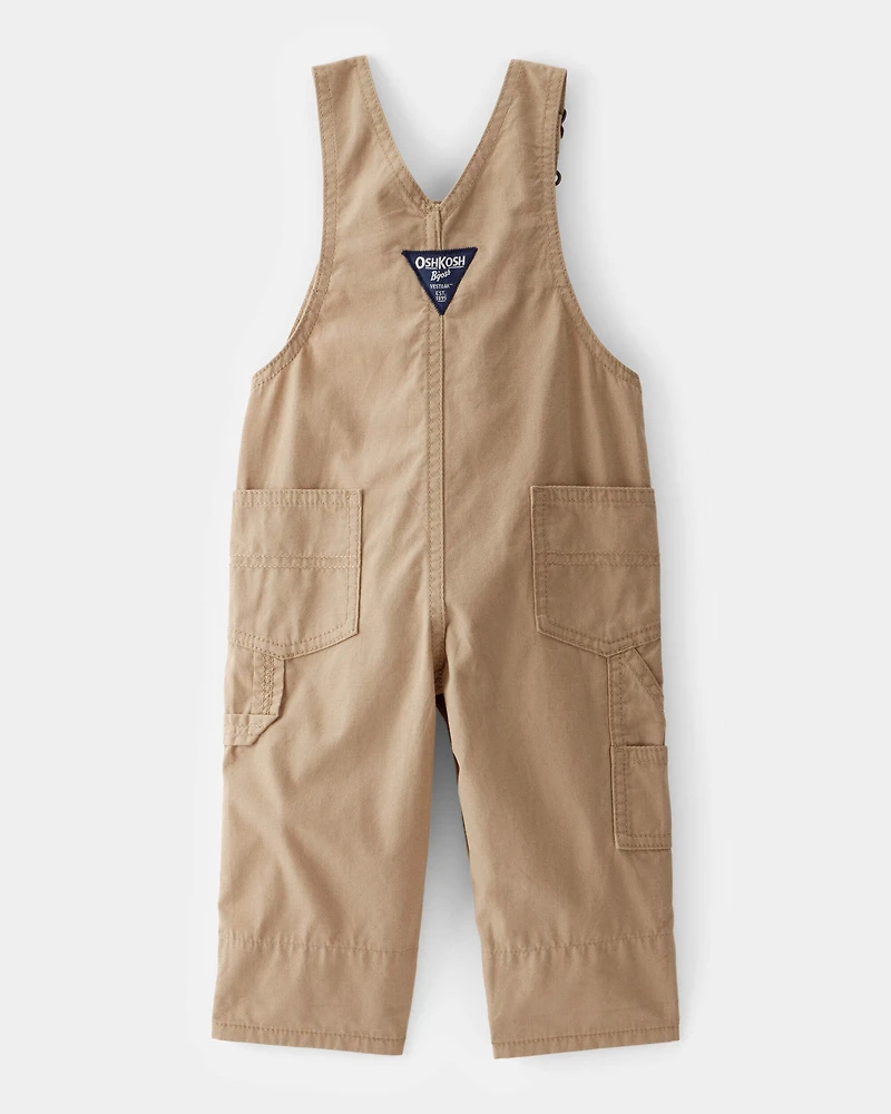 Baby Lightweight Plaid-Lined Canvas Overalls - Khaki