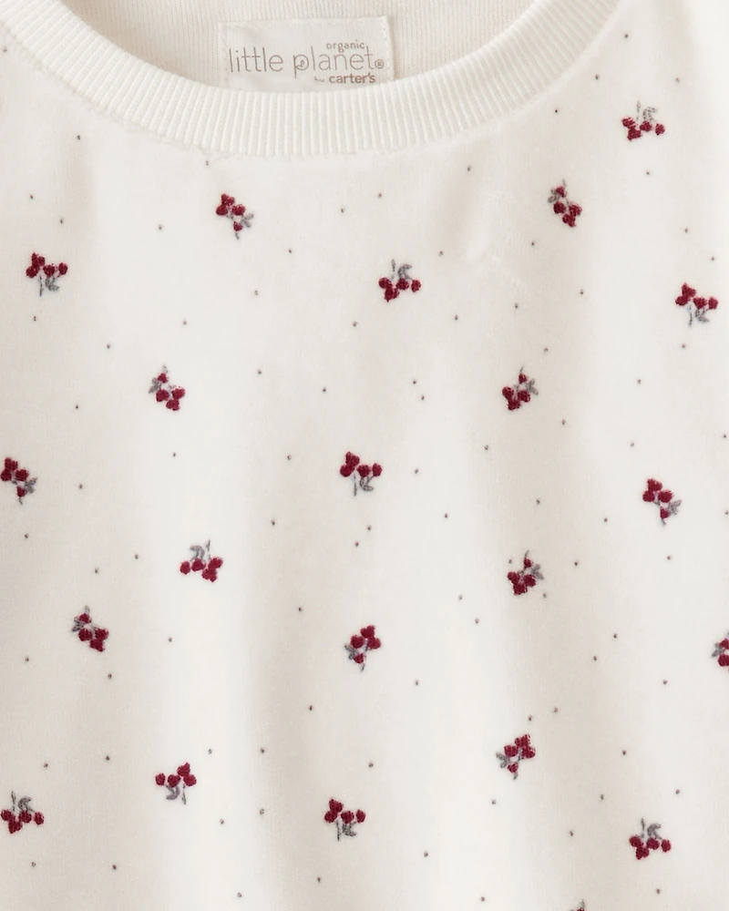 Toddler Girl 2-Piece Organic Cotton Velour Set in Wild Rose Print