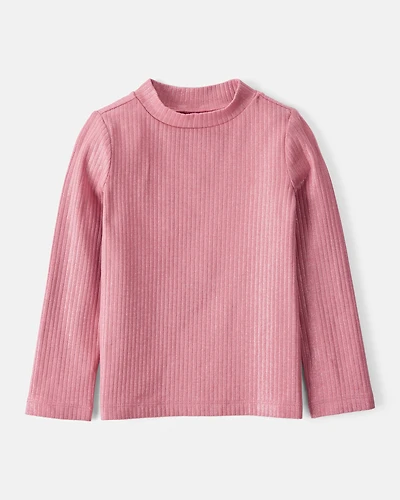 Toddler Girl Shimmer Rib Mock Neck Top - Pink