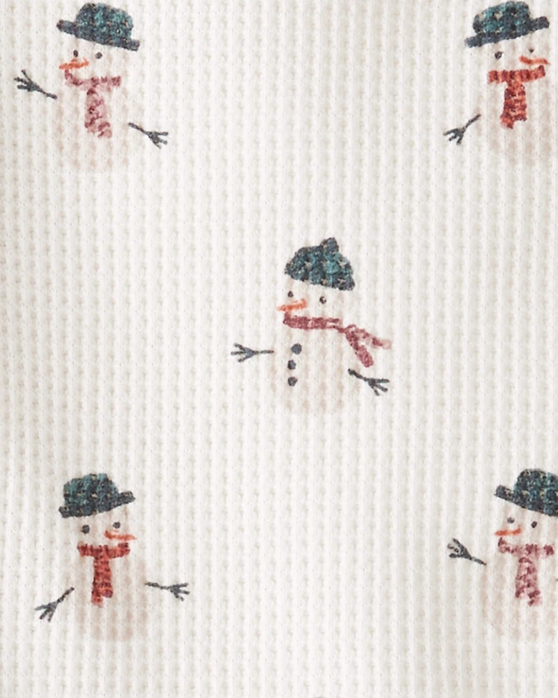 Baby 2-Piece Organic Cotton Waffle Knit Set in Snowman Print