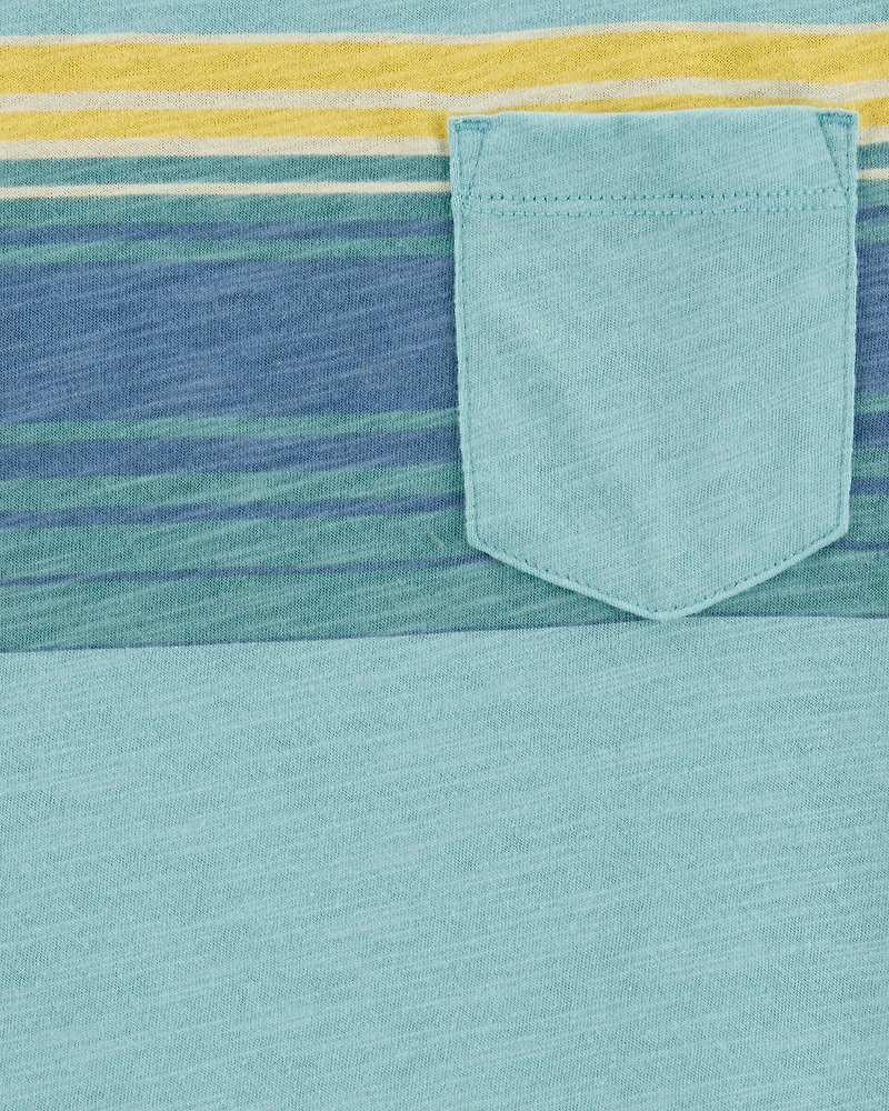 Kid Striped Front-Pocket Tank - Green