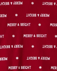 Adult Merry & Bright Christmas Cotton Long-Sleeve Snug Fit 2-Piece Pajamas - Red