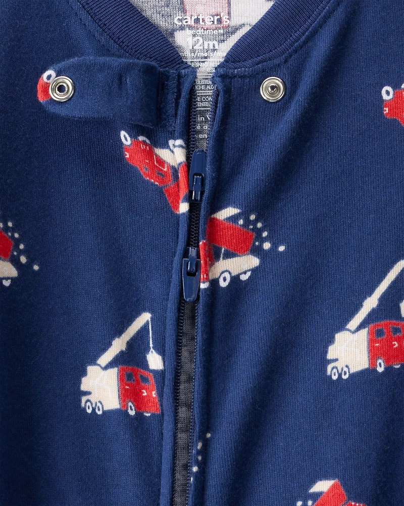 Baby Boy Construction 100% Cotton Snug Fit 2-Way Zip Footie 1-Piece Pajamas - Navy