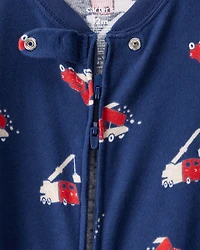 Baby Boy Construction 100% Cotton Snug Fit 2-Way Zip Footie 1-Piece Pajamas - Navy