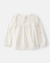Toddler Girl Star Print Cotton Long-Sleeve Top - White