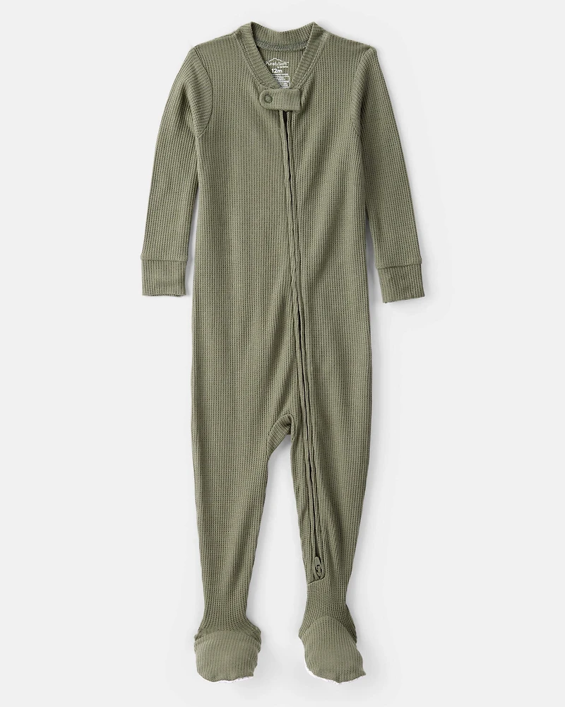 Baby Boy PurelySoft Long-Sleeve 2-Way Zip 1-Piece Pajamas - Green