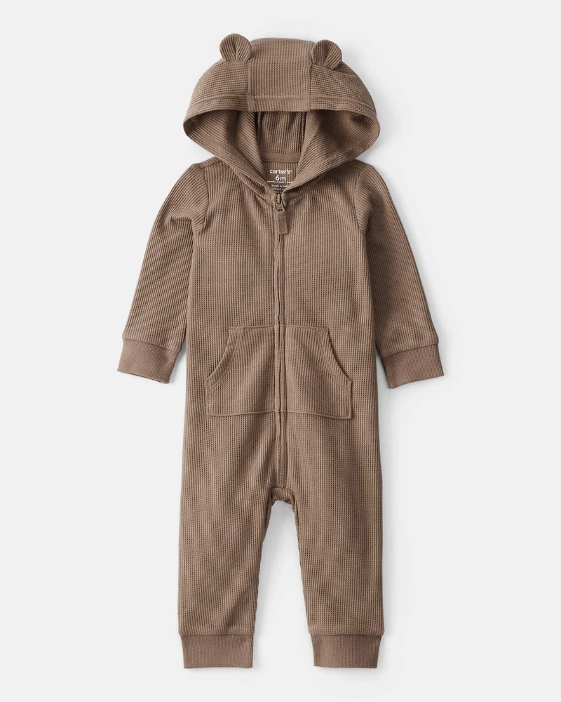 Baby Boy Bear Long-Sleeve Jumpsuit - Brown